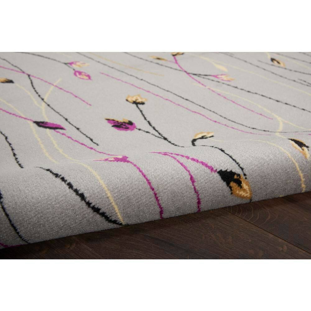 Gray Floral Power-Loomed Runner Rug with Latex Backing