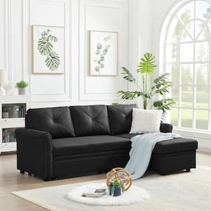 83 in. W 2-Piece Linen Pull Out Sleeper Sofa Reversible L-Shape 3-Seat Sectional Couch with Storage in Dark Gray