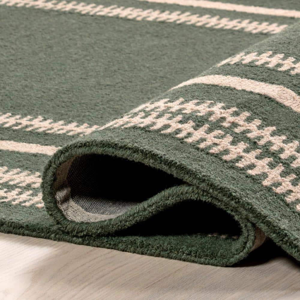 Kari Striped Dark Green and Beige Wool 8' x 10' Area Rug