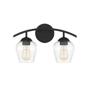16 in. W x 9.87 in. H 2-Light Matte Black Bathroom Vanity Light with Clear Glass Shades