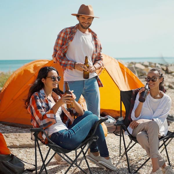 250 lb. Lightweight Foldable Portable Camping Chairs with Carry Bag for Adults and Teens Outdoor Events, Black (2-Pack)