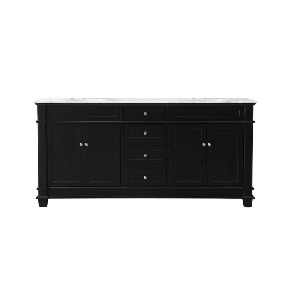 Simply Living 72 in. Double Bathroom Vanity in Black with Marble Vanity Top