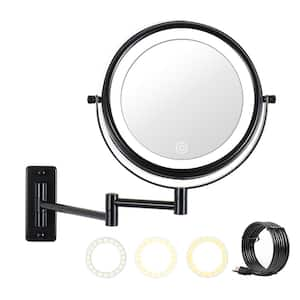 12 in. W x 16.8 in. H L Metal Black Makeup Mirror with Lights Wall Mounted Adjustable Height Double-Sided Mirror 10x