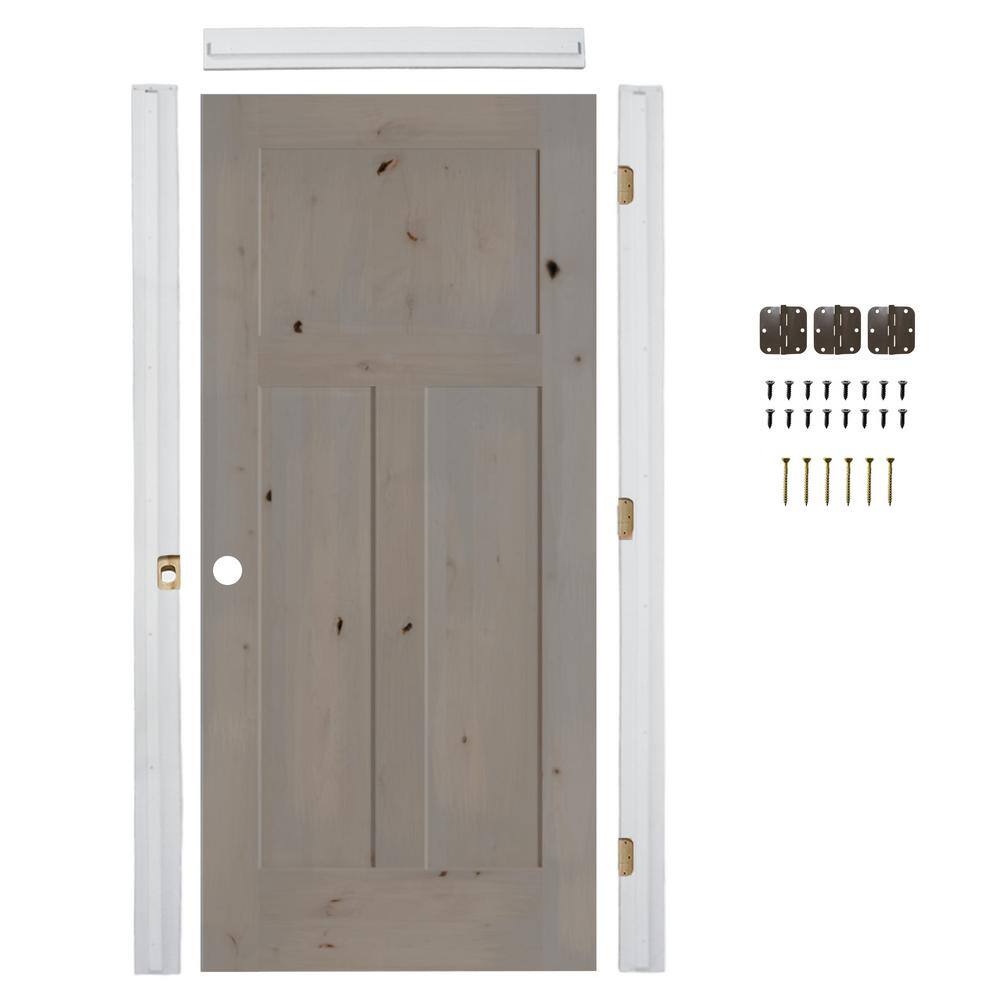 32in.x80in. RightHand KnottyAlder 3Panel Grey Stain Wood Single Assembly Required Interior Door Kit w/QuickAssembleJamb price history on PriceWatchPro