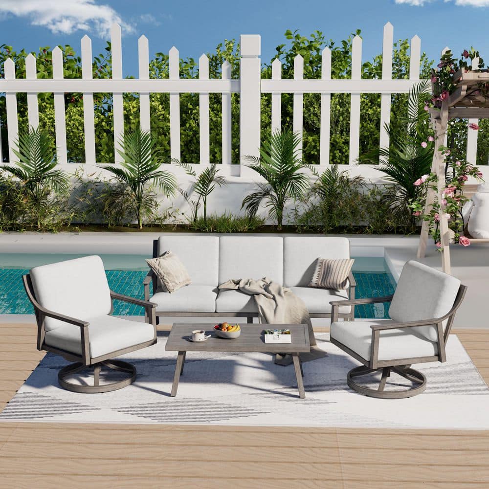 Vista Point 4-Piece Aluminum Outdoor Patio Swivel Conversation Set with Light Gray Cushions,Sofa and Coffee Table price history on PriceWatchPro