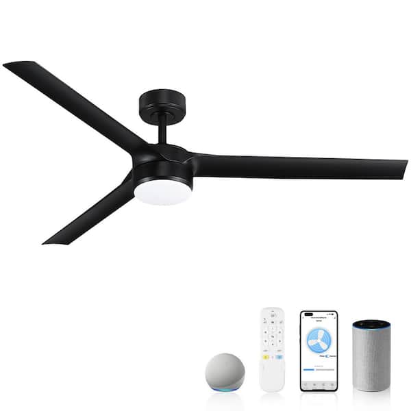 60 in. Smart Indoor/Outdoor Black Ceiling Fans with LED Lights and Remote, Quiet DC Motor, Controlled by WIFI Alexa App