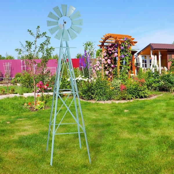 Karl home 8 ft. Blue Ornamental Windmill Garden Metal Wind