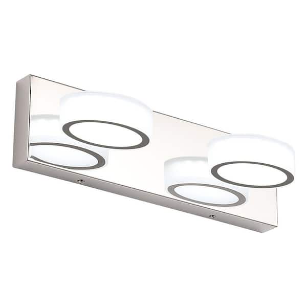 JUSHENG 15 in. 2 Light Chrome LED Vanity Light with 270° Rotatable Lamphead Wall Sconce Dimmable 5500K Light
