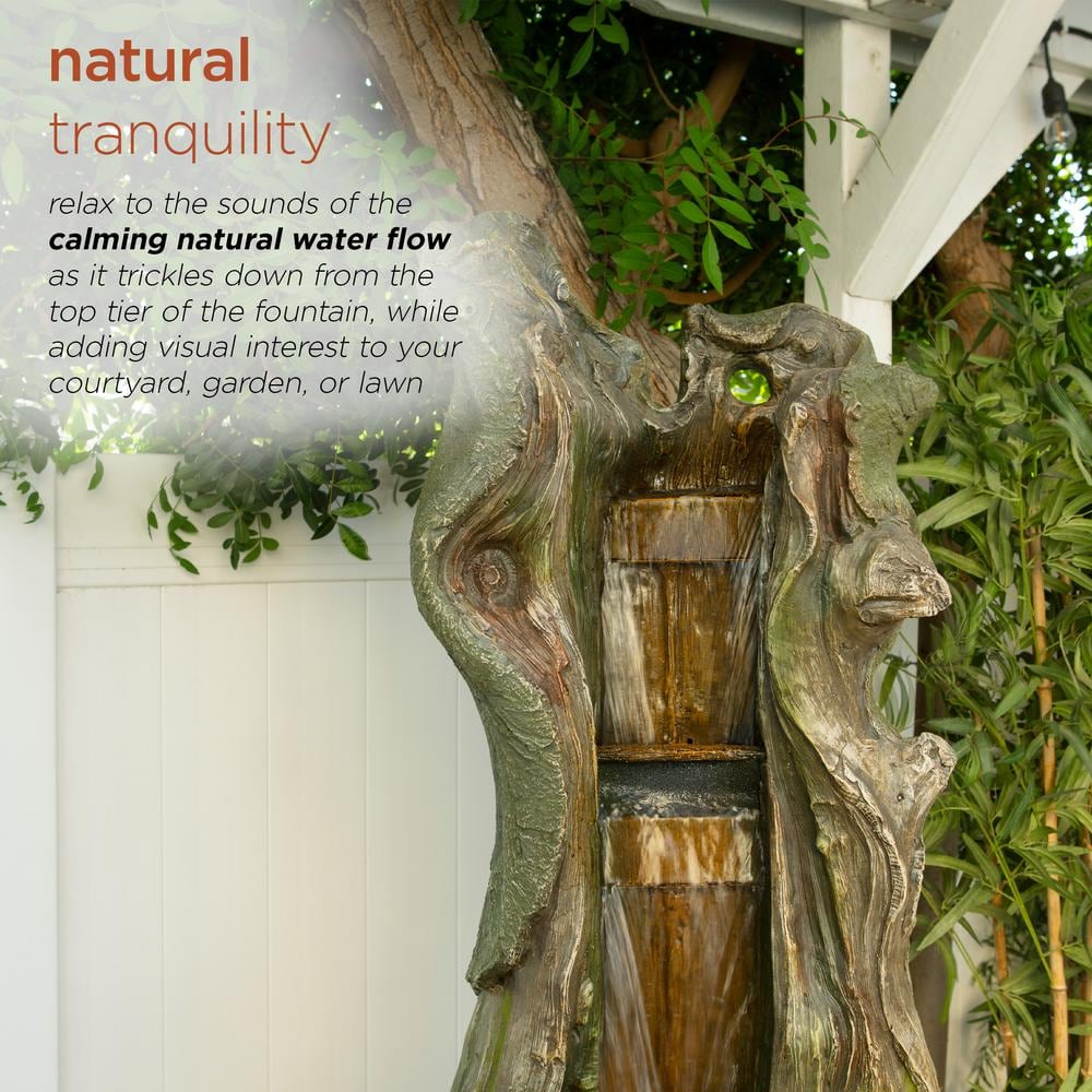79" Natural Wood Look Resin Tiered Fountain with LED Lights