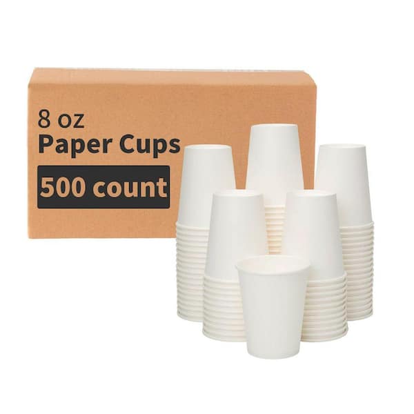 8 in. White White Family Disposable Paper Coffee Cups Disposable Tableware Hot Drink Cups (500 Pack)