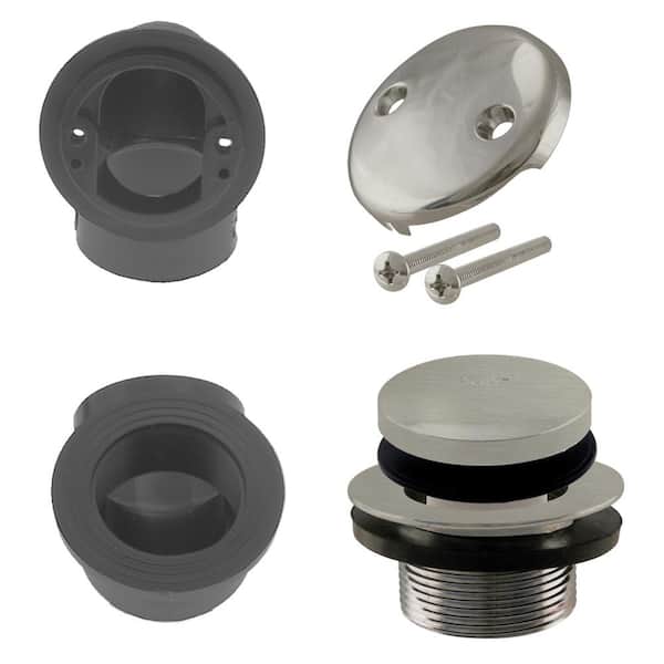Westbrass Sch. 40 ABS 1-1/2 in. Course Thread Plumber's Pack Tip-Toe Bathtub Drain with Two-Hole Elbow, Satin Nickel