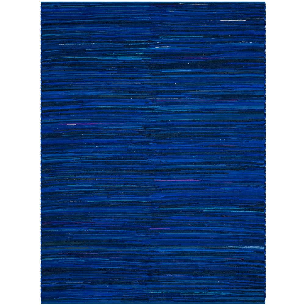 Handmade Striped Blue Cotton Flat Woven Area Rug 10'x14'