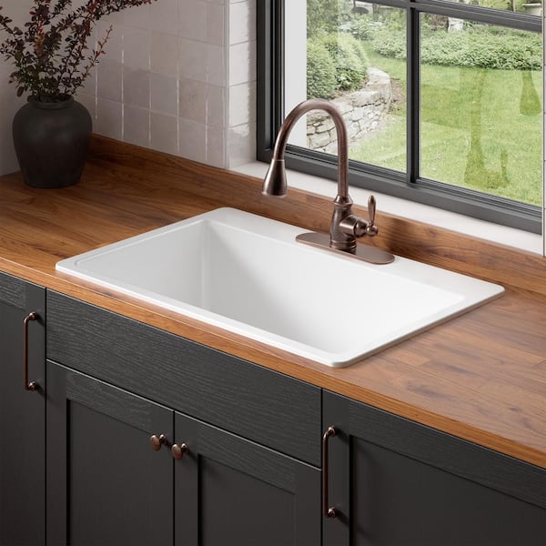 Jackson 33 in. 3-Hole Drop-In Single Bowl Crisp White Fireclay Kitchen Sink