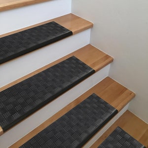 Waterproof, Low Profile Non-Slip Indoor/Outdoor Rubber Stair Treads, 10 in. x 30 in. (Set of 5), Black/Black