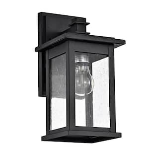 1-Light Black Outdoor Wall Lantern Sconce with Square (1-Pack)