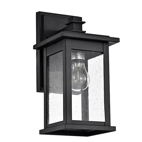 Clihome 1-Light Black Outdoor Wall Lantern Sconce with Square (1-Pack)