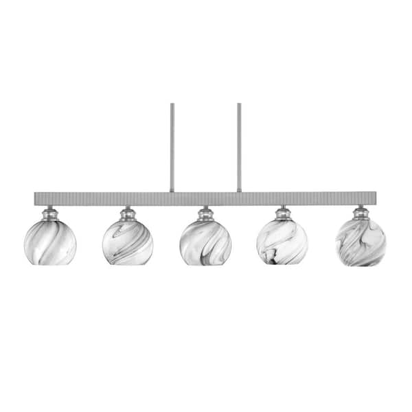 Unbranded Albany 60-Watt 5-Light Brushed Nickel Linear Pendant Light with Onyx Swirl Glass Shades and No Bulbs Included