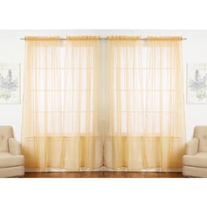 Solid Gold 55 in. W x 84 in. L Rod Pocket Sheer Window Curtain Panel (Set of 4)
