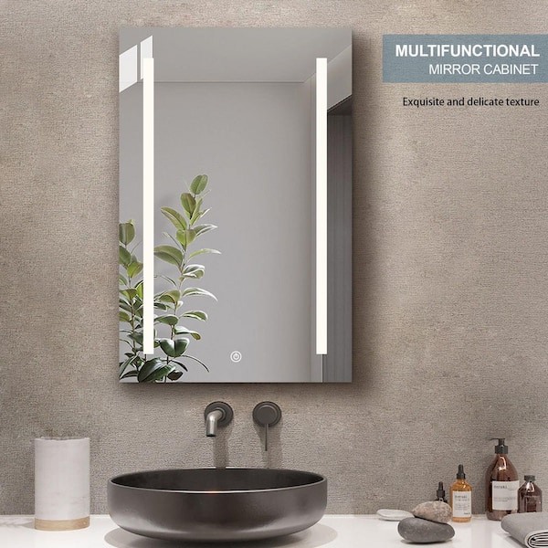 Interbath 20 in. W x 30 in. H Rectangular Black Aluminum Surface Mount Right Medicine Cabinet with Mirror and LED Light