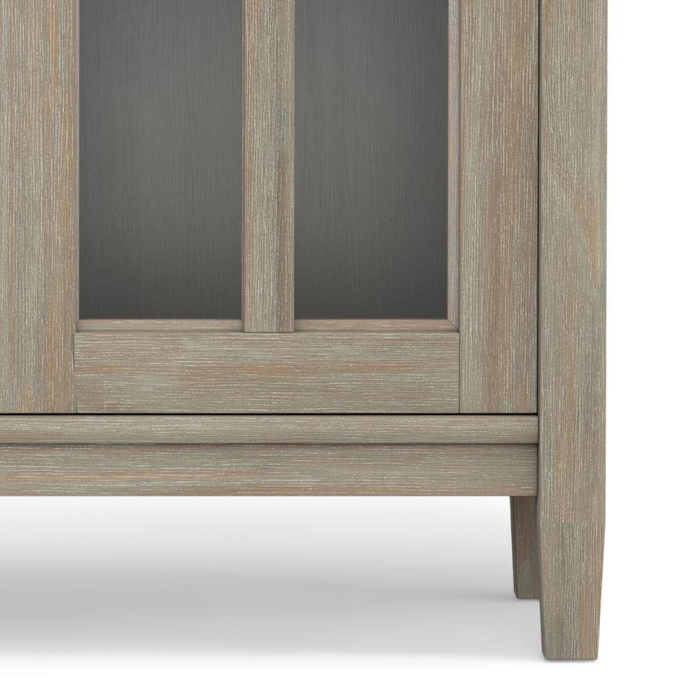 Rustic Distressed Grey Low Cupboard with Tempered Glass Doors