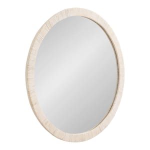 Rahfy White 28 in. W x 28 in. H Round Natural Material Framed Mirror