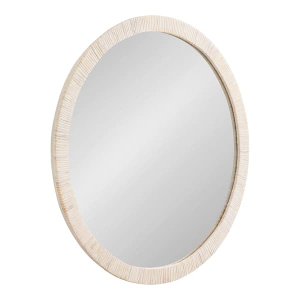 Kate and Laurel Rahfy White 28 in. W x 28 in. H Round Natural Material Framed Mirror