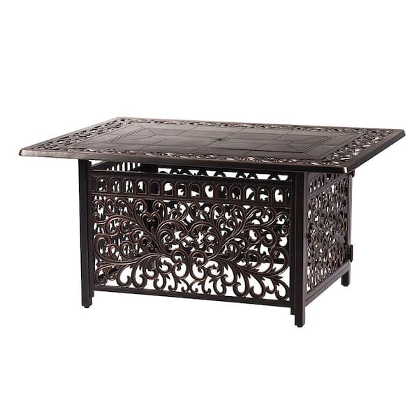 48 in. Rectangular Propane Fire Table with Fire Beads, Lid and Covers in Copper