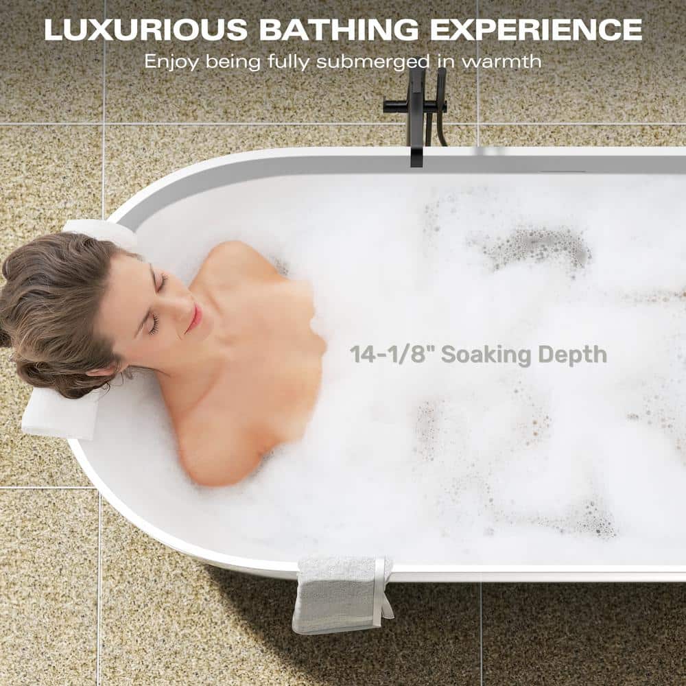 Glossy White 63" Oval Freestanding Soaking Bathtub