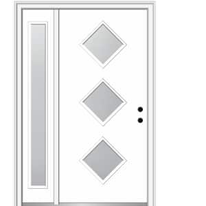Aveline 48 in. x 80 in. Left-Hand Inswing 3-Lite Frosted Glass Primed Fiberglass Prehung Front Door on 4-9/16 in. Frame