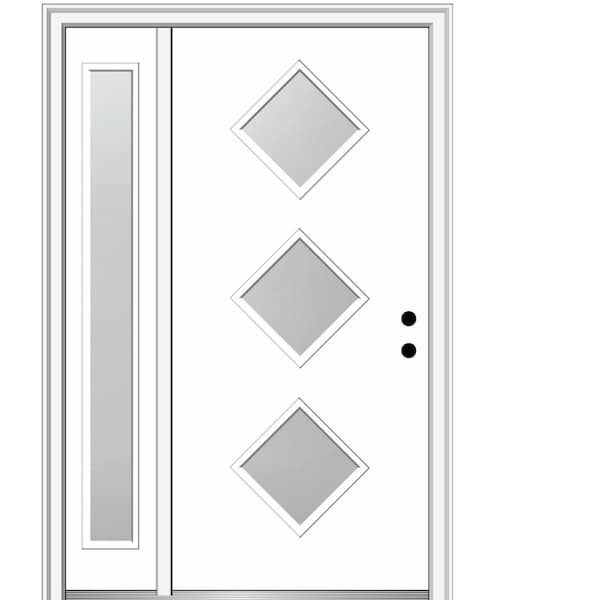 MMI DOOR Aveline 48 in. x 80 in. Left-Hand Inswing 3-Lite Frosted Glass Primed Fiberglass Prehung Front Door on 4-9/16 in. Frame