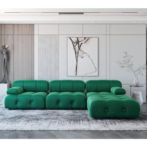 104 in. Flared Arm 4-Piece Velvet L-Shaped Sectional Sofa in Green