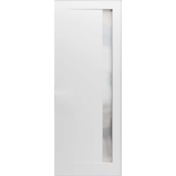 42 in. x 44 in. Solid Wood Frosted glass Painted White Interior Door Slab