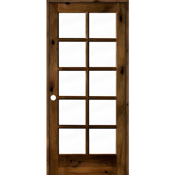 Krosswood Doors 36 in. x 80 in. Knotty Alder Right-Handed 10-Lite Clear Glass Provincial Stain Wood Single Prehung Interior Door