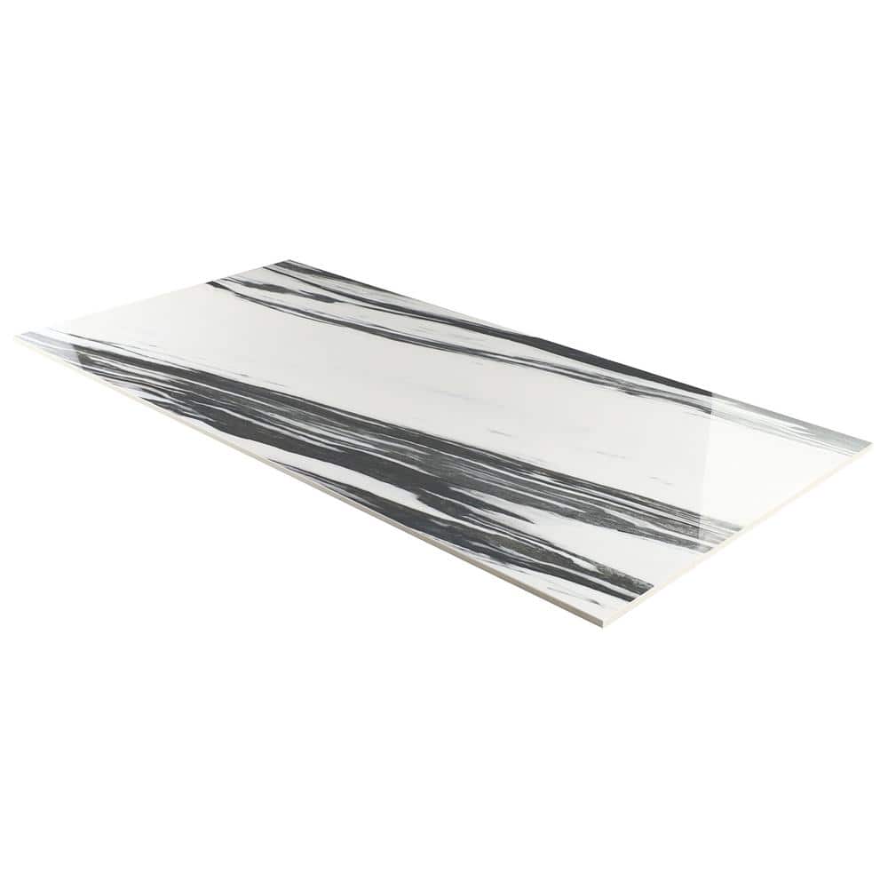 Ink Collection 24x48 Polished Black & White Marble Look Porcelain Tile