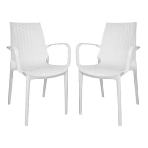 Kent Plastic Outdoor Dining Arm Chair in White (Set of 2)