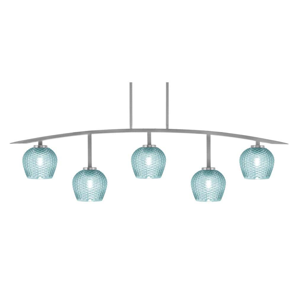 Siena 51.25 in. 5-Light Graphite Chandelier with 6 in. Turquoise Textured G