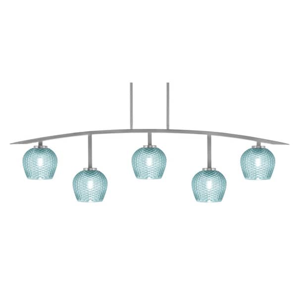 Unbranded Siena 51.25 in. 5-Light Graphite Chandelier with 6 in. Turquoise Textured Glass Shades, no bulbs included