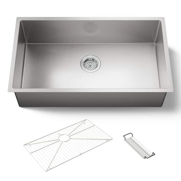 KOHLER Strive Undermount Stainless Steel 32 in. Single Bowl Kitchen Sink with Included Accessories