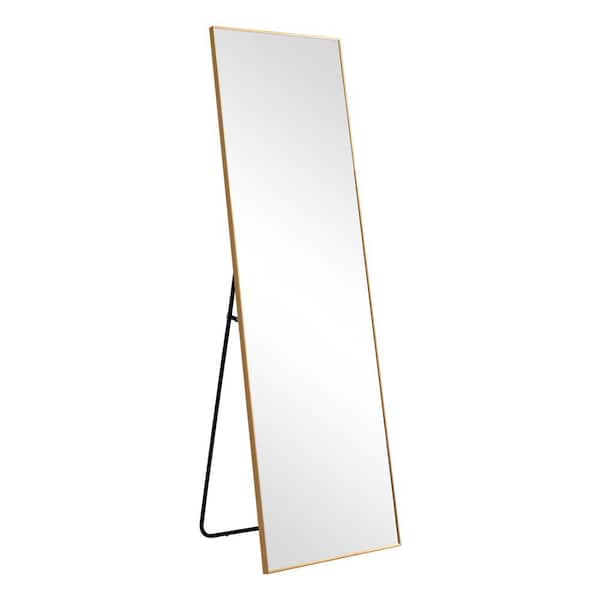 Unbranded Gold 21 in. W x 64 in. H Aluminum Right Angle Rectangular Mirror Full-Length Mirror for Living Room