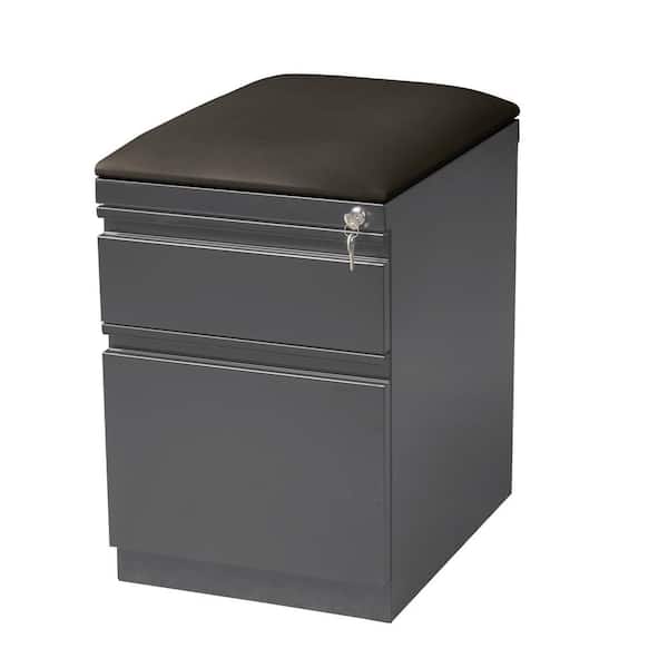 Hirsh 20 in. D 2-Drawer Charcoal/Black Metal Letter Width 15 in. W Mobile Pedestal File Cabinet Box-File and Seat Cushion