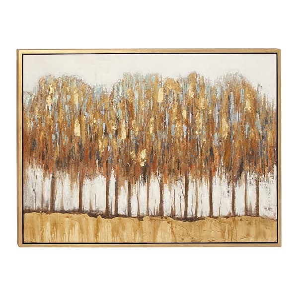 Litton Lane 1- Panel Tree Framed Wall Art with Gold Frame 36 in. x 47 in.