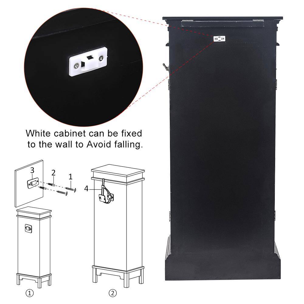 Black MDF Freestanding Jewelry Armoire with Mirror and 7 Drawers