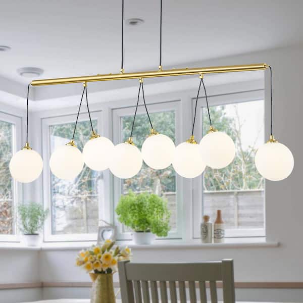 MENCOLULU 40 in. 8-Light Modern Gold Linear Chandelier with Milky