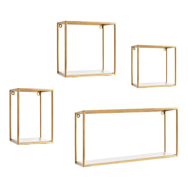 Kate and Laurel Mallory 24 in. x 12 in. x 5 in. White/Gold Decorative Wall Shelf