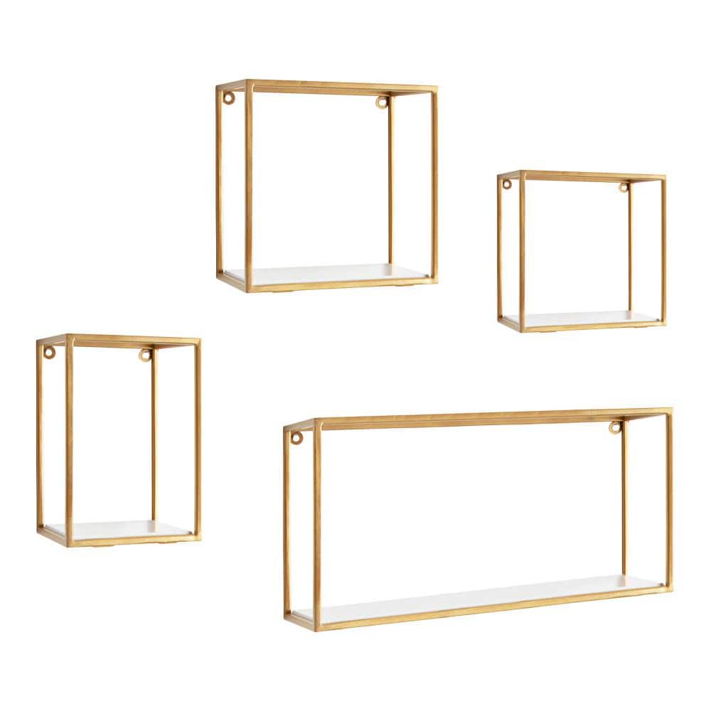 Mallory 26.3" White and Gold Floating Wall Shelf Set