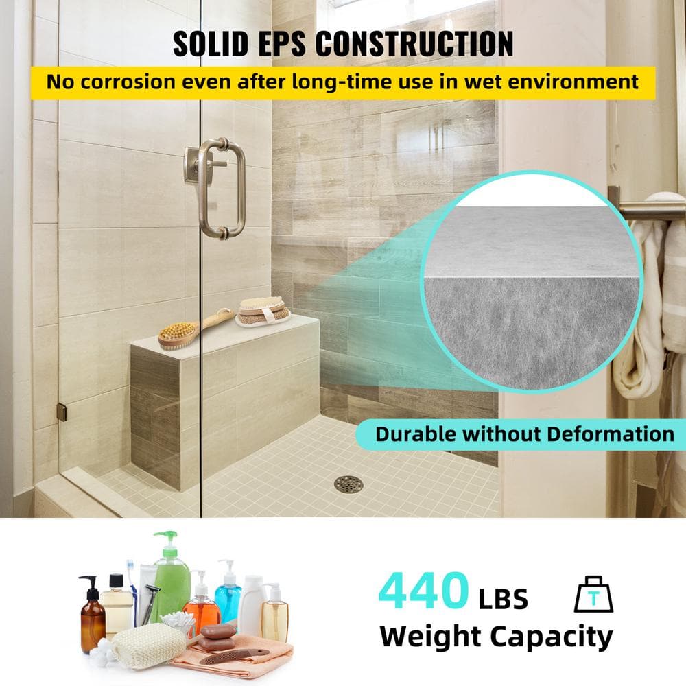 Gray Waterproof Plastic Shower Bench with EPS Composite