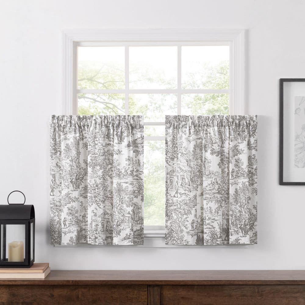 Victoria Park Grey Cotton Toile Rod Pocket Light Filtering Tier Curtain - 3
