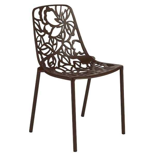 Leisuremod Brown Devon Modern Aluminum Outdoor Patio Stackable Dining Chair