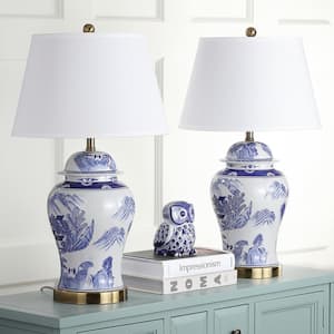 Shanghai 29.5 in. Blue/White Ginger Jar Table Lamp with White Shade (Set of 2)