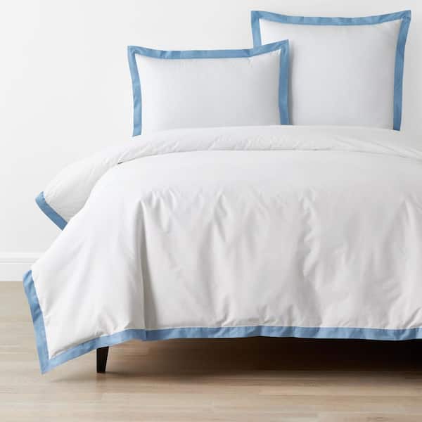 The Company Store Company Cotton Solid Border Porcelain Blue Full Cotton Percale Duvet Cover